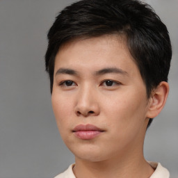 Neutral asian young-adult male with short  brown hair and brown eyes