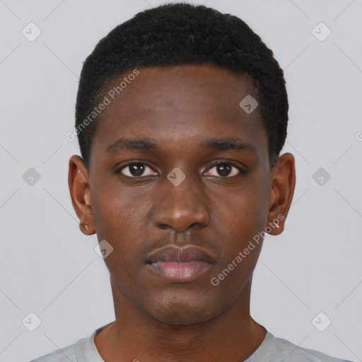 Neutral black young-adult male with short  brown hair and brown eyes