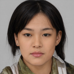 Neutral asian young-adult female with medium  black hair and brown eyes