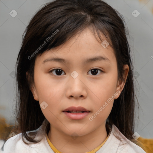 Neutral white child female with medium  brown hair and brown eyes