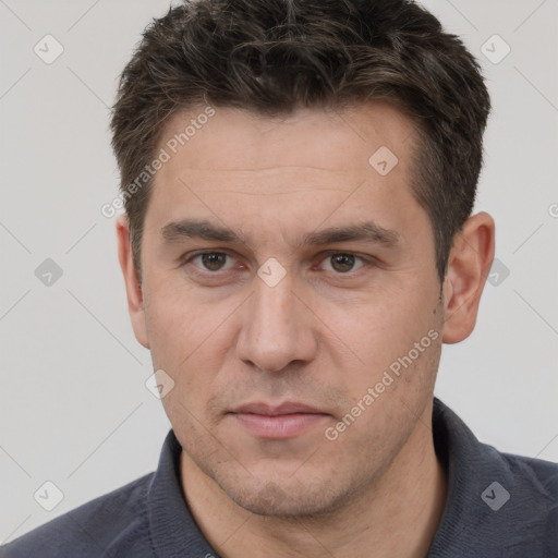 Neutral white adult male with short  brown hair and brown eyes