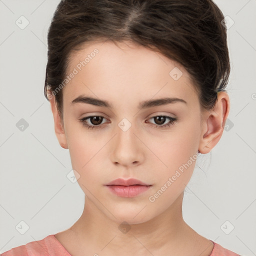 Neutral white young-adult female with short  brown hair and brown eyes