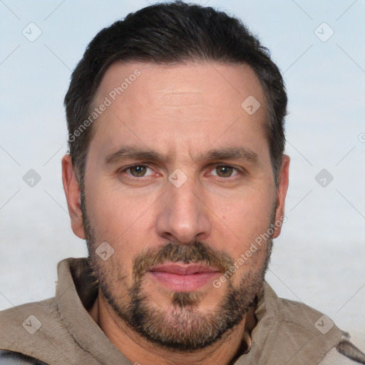 Neutral white adult male with short  brown hair and brown eyes