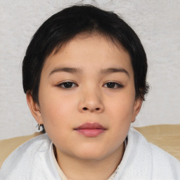 Neutral asian young-adult female with short  brown hair and brown eyes