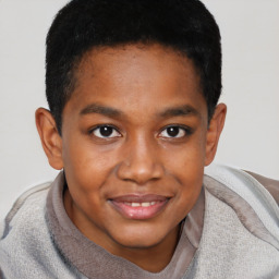 Joyful black young-adult male with short  brown hair and brown eyes