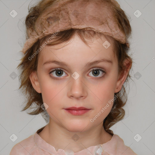 Neutral white child female with medium  brown hair and brown eyes