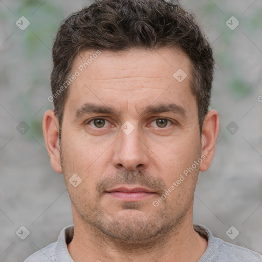 Neutral white adult male with short  brown hair and brown eyes