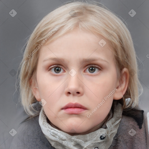 Neutral white child female with medium  brown hair and blue eyes