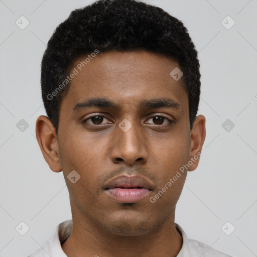 Neutral black young-adult male with short  brown hair and brown eyes