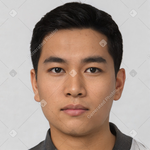 Neutral asian young-adult male with short  black hair and brown eyes