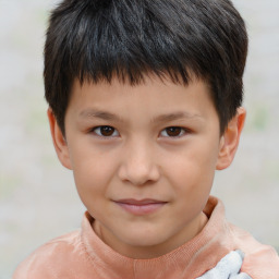 Joyful white child male with short  brown hair and brown eyes