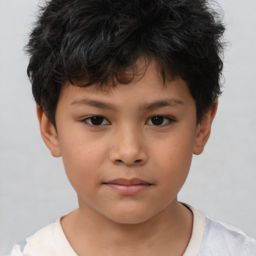 Neutral asian child male with short  brown hair and brown eyes