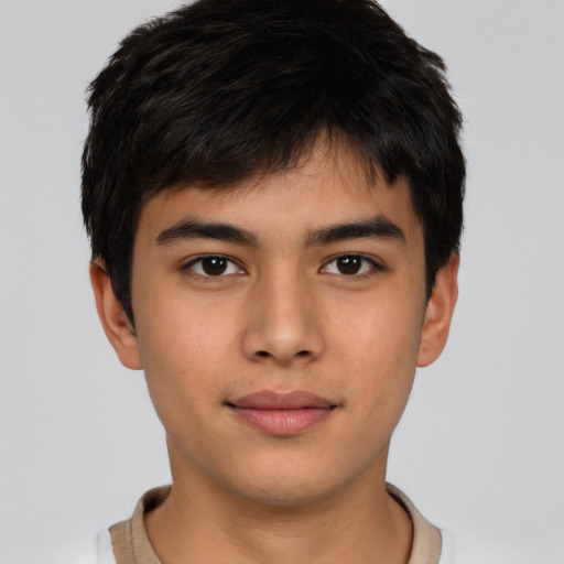 Neutral asian young-adult male with short  brown hair and brown eyes