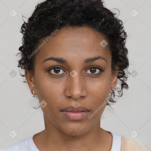 Neutral black young-adult female with short  brown hair and brown eyes