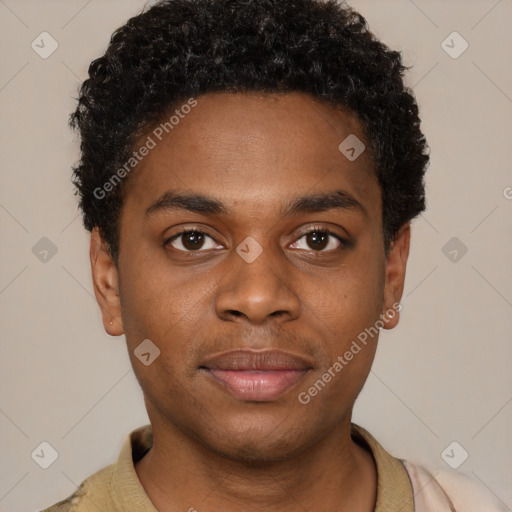 Neutral black young-adult male with short  brown hair and brown eyes