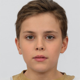 Neutral white child female with short  brown hair and brown eyes