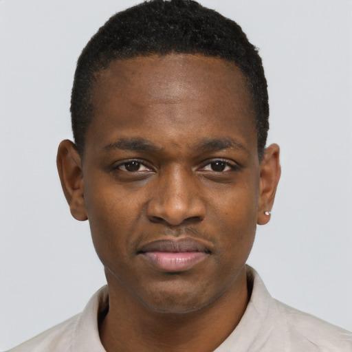 Neutral black young-adult male with short  brown hair and brown eyes