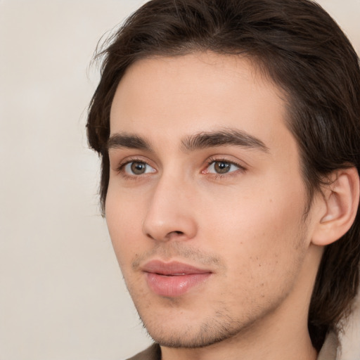 Neutral white young-adult male with medium  brown hair and brown eyes