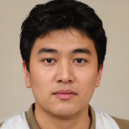 Neutral asian young-adult male with short  brown hair and brown eyes