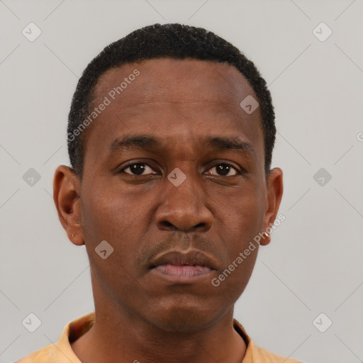 Neutral black young-adult male with short  brown hair and brown eyes