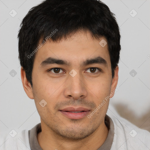 Neutral asian young-adult male with short  black hair and brown eyes