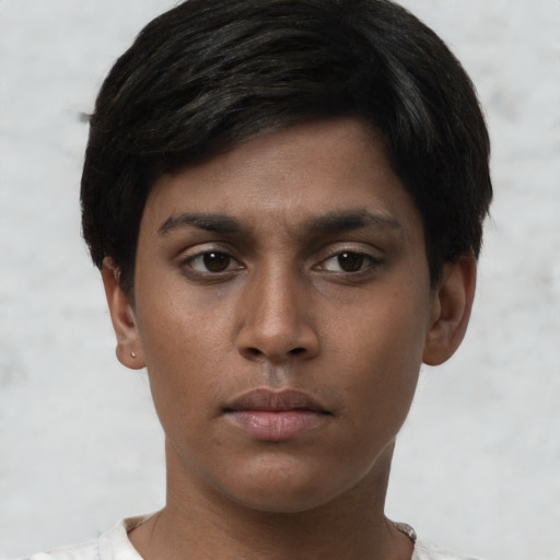 Neutral asian young-adult male with short  brown hair and brown eyes