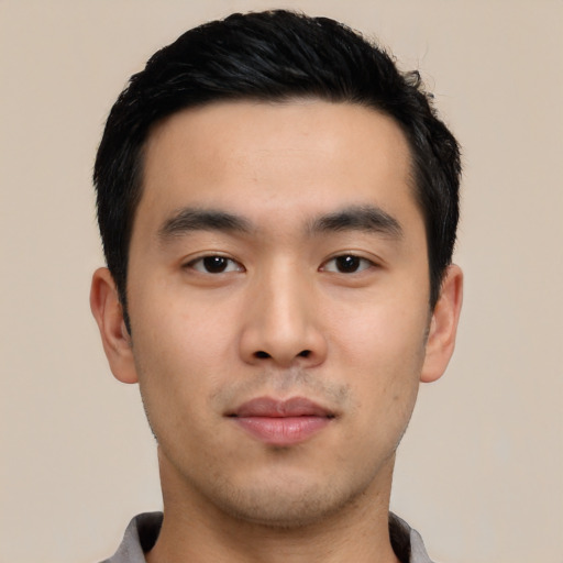 Neutral asian young-adult male with short  black hair and brown eyes