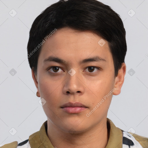 Neutral asian young-adult male with short  black hair and brown eyes