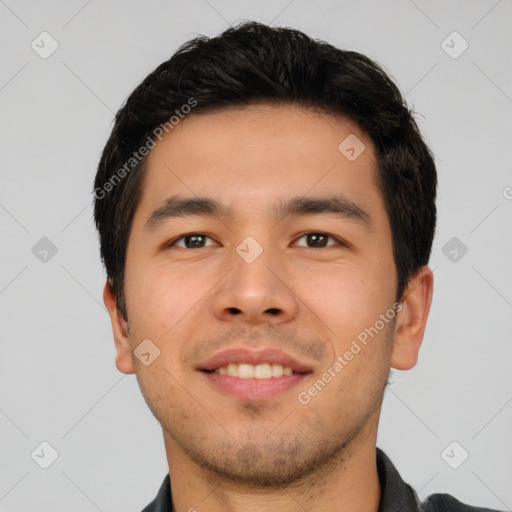 Neutral asian young-adult male with short  black hair and brown eyes