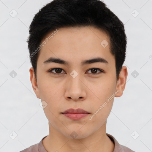 Neutral asian young-adult male with short  black hair and brown eyes