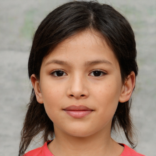Neutral asian child female with medium  brown hair and brown eyes