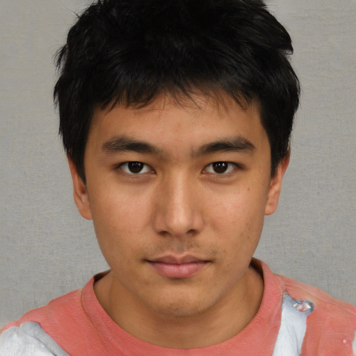 Neutral asian young-adult male with short  black hair and brown eyes