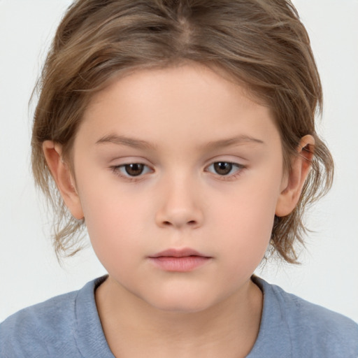 Neutral white child female with medium  brown hair and brown eyes