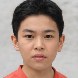 Neutral asian child male with short  brown hair and brown eyes