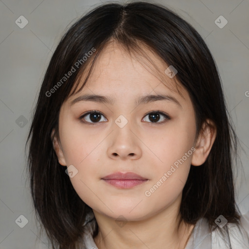 Neutral asian young-adult female with medium  brown hair and brown eyes