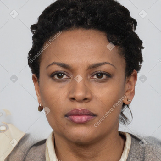 Neutral black young-adult female with short  brown hair and brown eyes