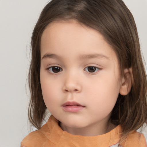 Neutral white child female with medium  brown hair and brown eyes