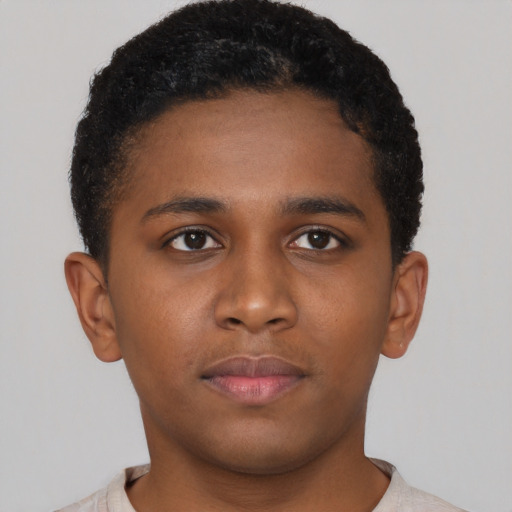 Neutral black young-adult male with short  brown hair and brown eyes