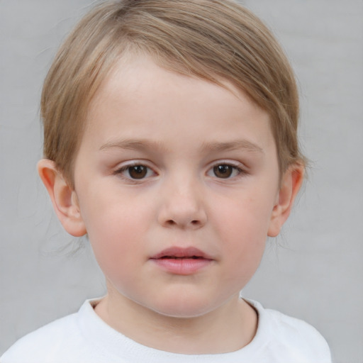 Neutral white child female with medium  brown hair and grey eyes