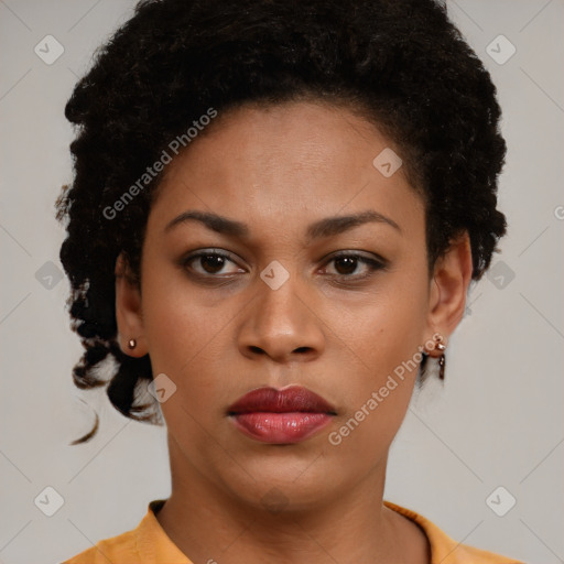 Neutral black young-adult female with short  brown hair and brown eyes