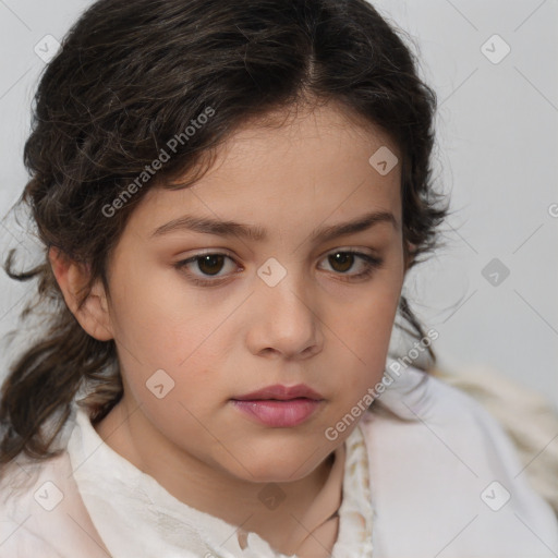 Neutral white child female with medium  brown hair and brown eyes