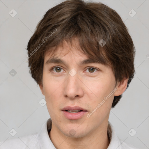 Neutral white adult male with short  brown hair and brown eyes