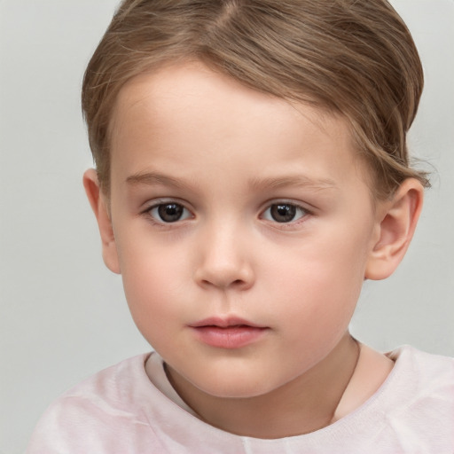 Neutral white child female with short  brown hair and brown eyes