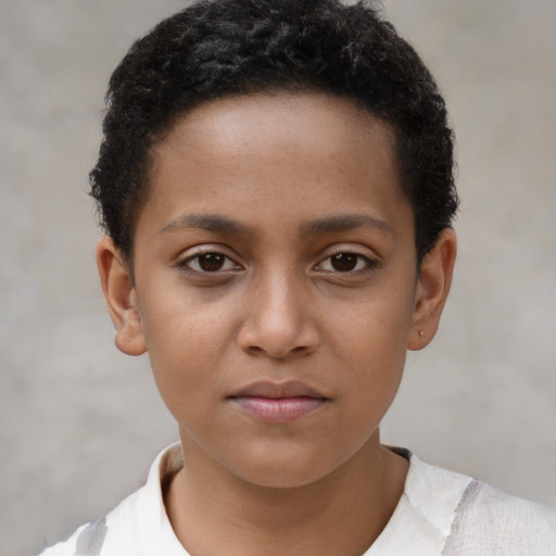 Neutral black child female with short  brown hair and brown eyes