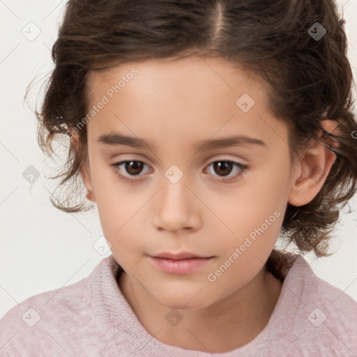 Neutral white child female with medium  brown hair and brown eyes