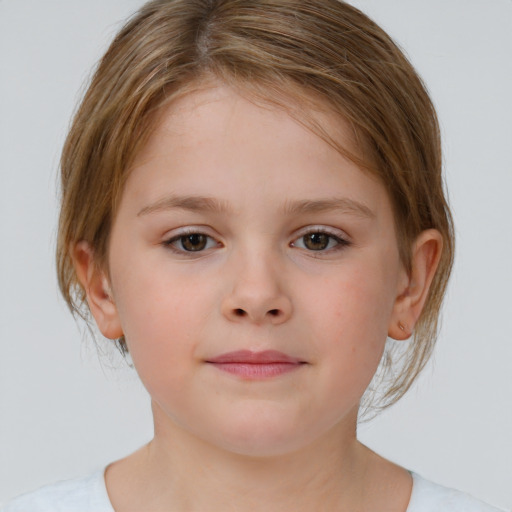 Neutral white child female with medium  brown hair and brown eyes