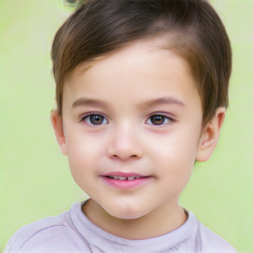 Joyful white child male with short  brown hair and brown eyes