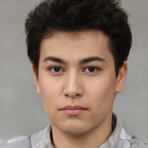 Neutral asian young-adult male with short  brown hair and brown eyes