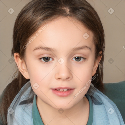 Neutral white child female with medium  brown hair and brown eyes