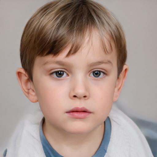 Neutral white child female with medium  brown hair and grey eyes